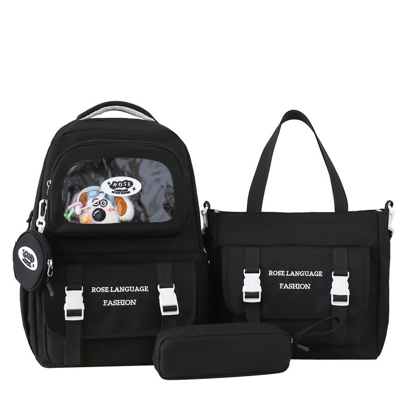 Three-Piece Schoolbag Set for Primary School Students Women's Letter Print Backpack College Style Large Capacity Backpack