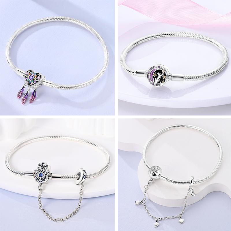 Bracelet 925 Silver Bracelet 17-20CM Love Heart Zircon Original Bracelets Fit Charms Bracelets Jewelry Gifts