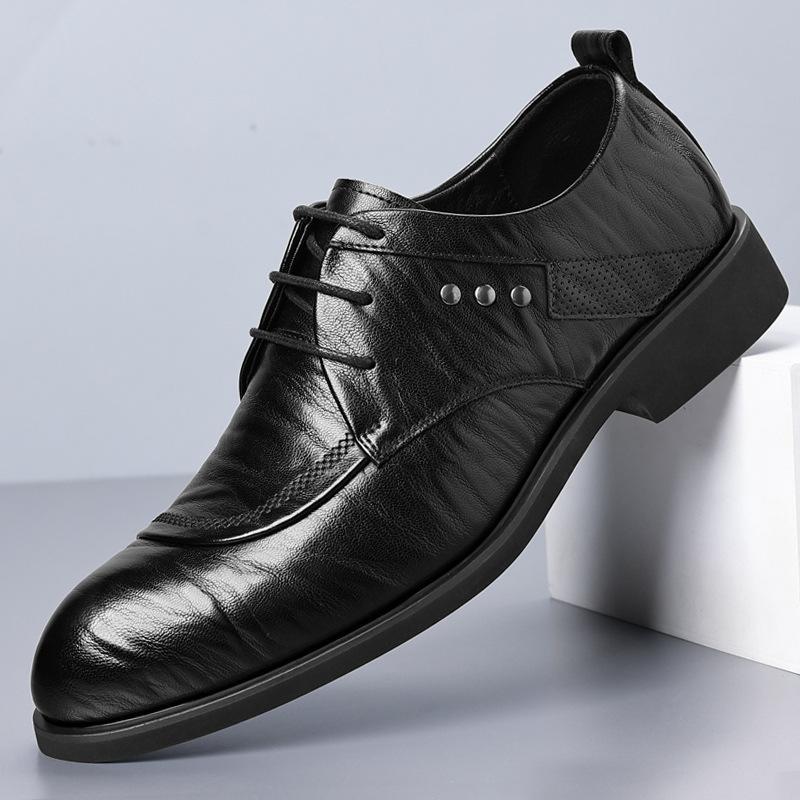 

Leather shoes men s spring new dress leather shoes trend British and Korean version pointed men s shoes 37 чёрный