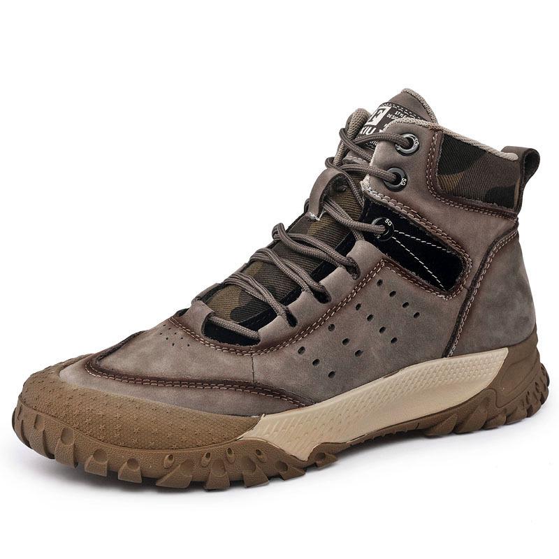 Men's Waterproof Genuine Leather High-top Hiking Shoes - Anti-slip, Warm, Plus Velvet, Thick Sole