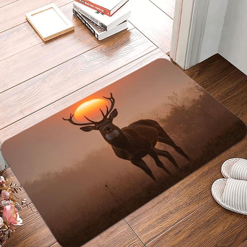Deer and Sunset Pattern Non-Slip Waterproof Doormat Easy Clean Entrance Floor Mat Home Decor Durable So Fashion and Beautiful