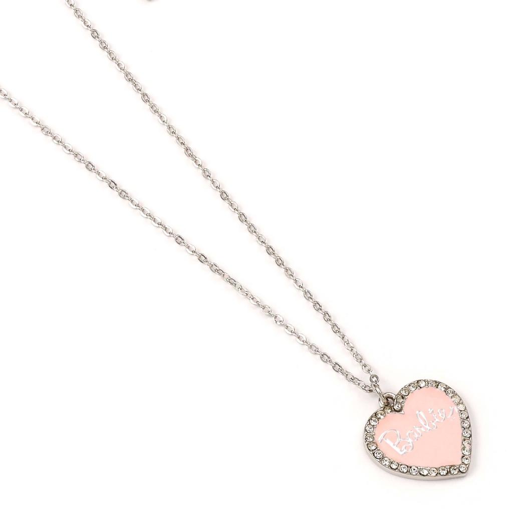 Barbie Pink Enamel Heart Pendant Necklace with Crystal