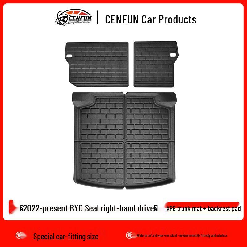Eco-Friendly, Wear-Resistant BYD Seal RHD Car Mats: Waterproof Front, Rear, and Trunk Liners with Backrest Protection
