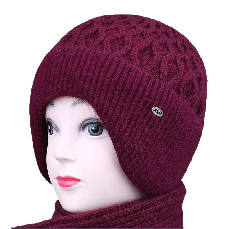 Women's Winter Wool Knit Hat with Ear Protection for Elderly