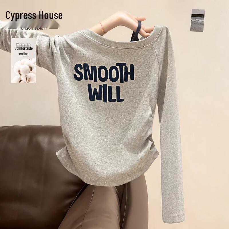 Women s Slim-Fit Letter Print Long Sleeve Round Neck T-Shirt L