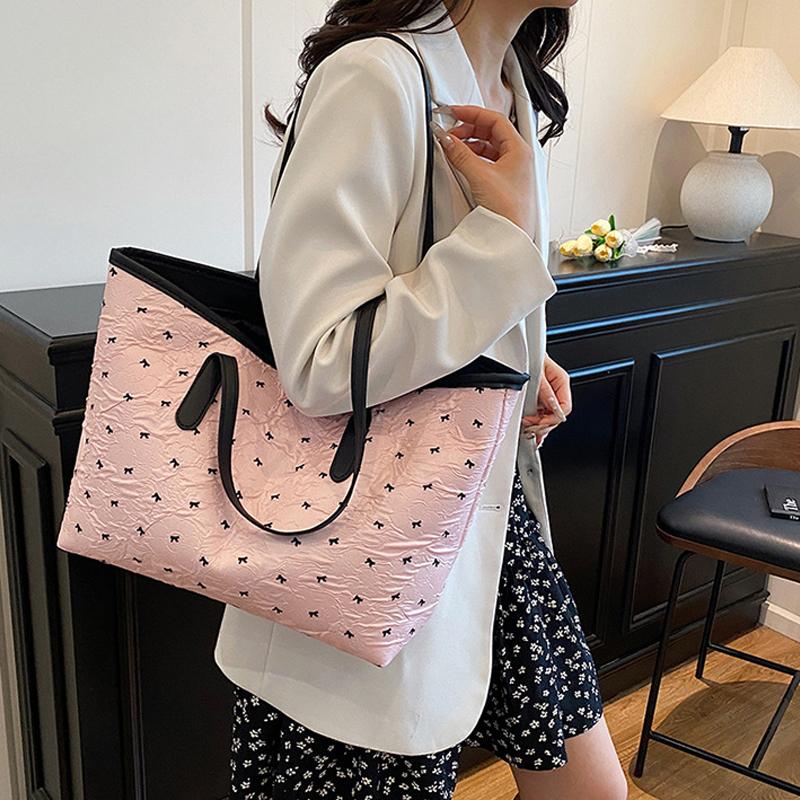 Retro Shopper Shoulder Bags for Women Large Capacity Tote Bag New Designer Bow Print Purses and Handbags KTB