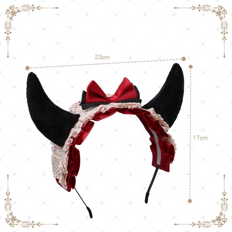 Little Devil Horns Lace Ribbon Headband Anime Cosplay Lolita Props Halloween Arnival Party Costume Women Accessories No Wig