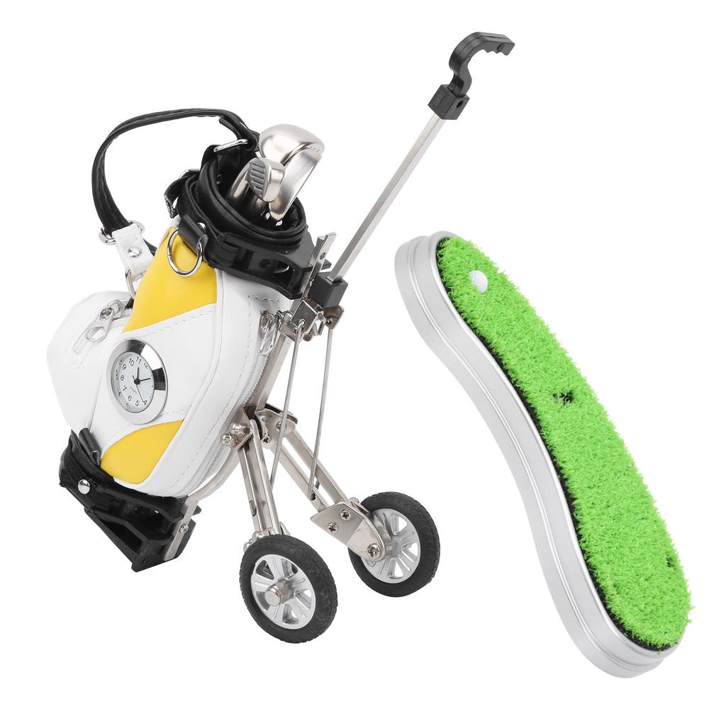 Mini-Tisch-Golfstifthalter aus Zinklegierung mit Rasensockel und Uhr – Golfstifte-Souvenirgeschenk
