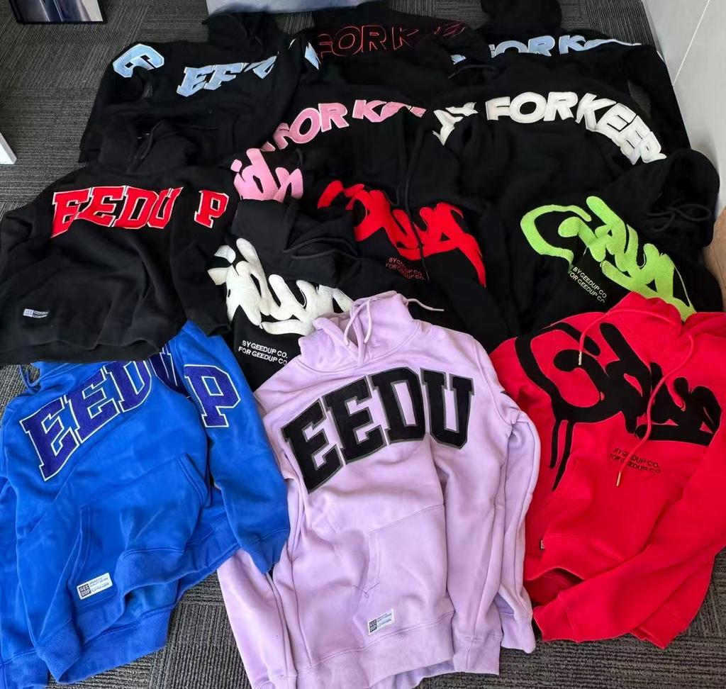 Auf Lager: GEEDUP Unisex Trendiger Hoodie mit gesticktem Schriftzug – Lässiger High Street Hip Hop Stil