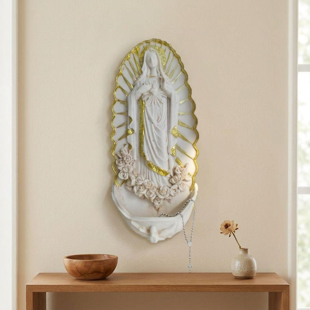 Religious Virgin Mary Holy Water Font Wall Mounted Mary Wall Hanging Font Home Decor