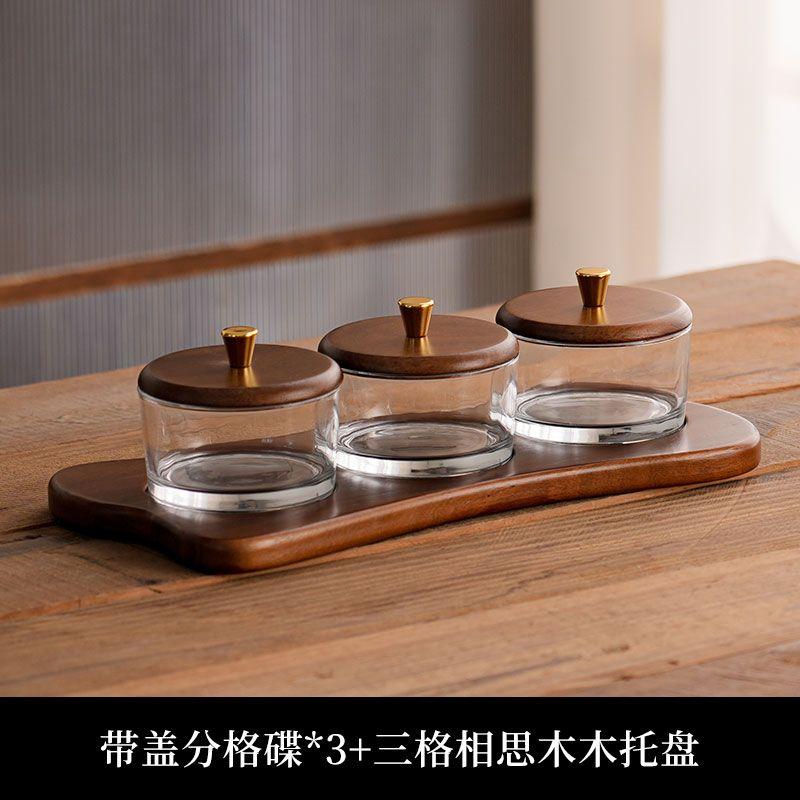 Fruit Tray Living Room Household Acacia Wood Snack Plate Light Luxury High-end Glass Tea Table Candy Division of Dry Fruit Tray