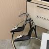 Black bag head sandals women's summer new thin heel love rhinestone strap empty sexy thin heel high heels