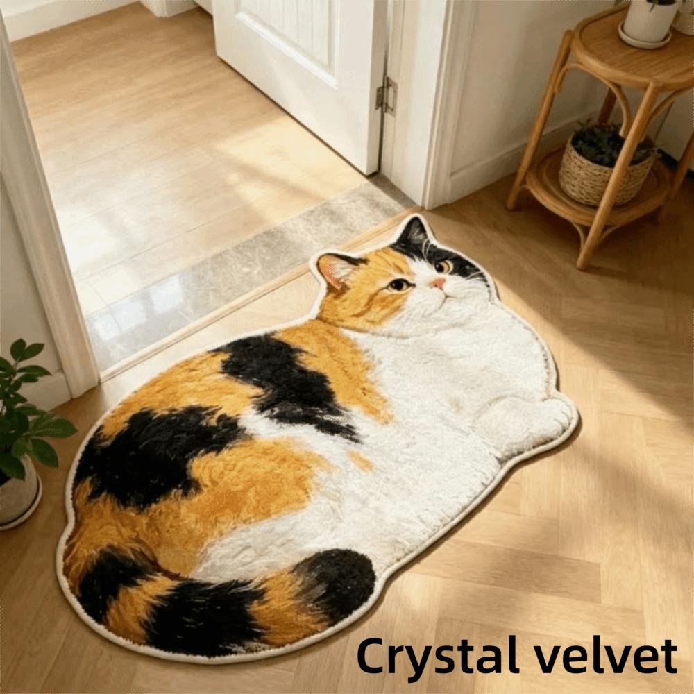 Imitation Cashmere Entryway Door Mat Crystal Velvet Bedside Carpet Cat Shape Floor Mat Entry Door Style2-1