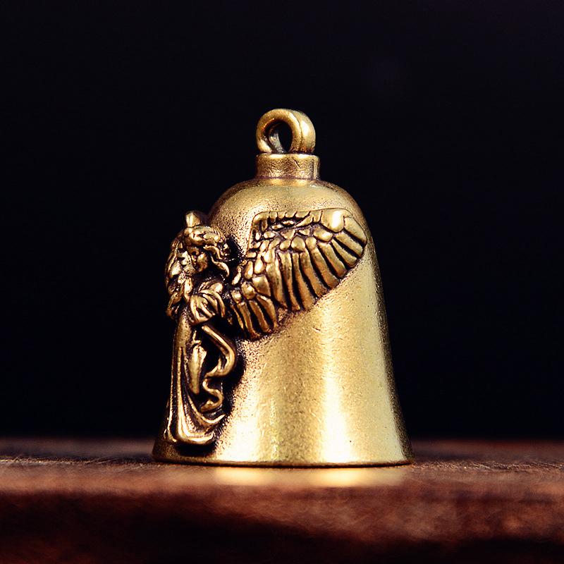 Brass  Guardian Angel Wings Bell Motorcycle Bell Keychain Men'S Biker Exorcist Amulet Lucky Jewelry