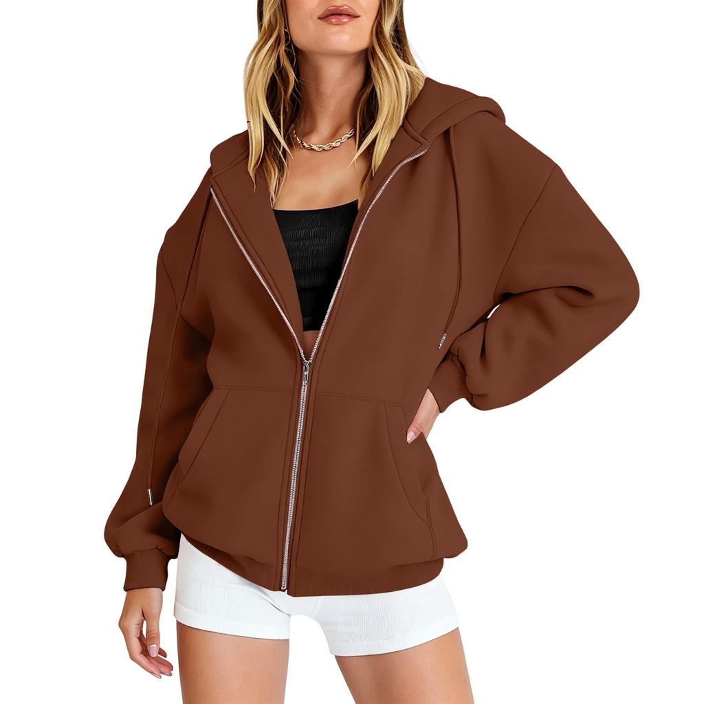 Women’s Loose Fit Zip Up Cardigan Hoodie Casual Long Sleeve Relaxed Style Outerwear for Fall and Spring