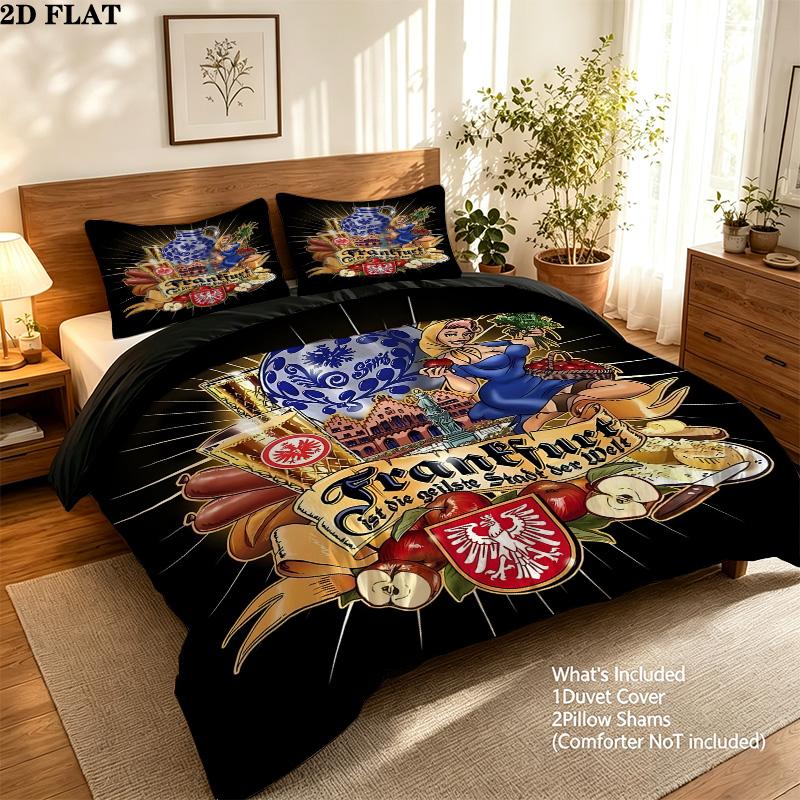 Frankfurt Football Pattern Bedding Quilt Set Quilt Cover Pillowcase Home Birthday Gift(1 * duvet cover + 2 * pillowcase, without core)
