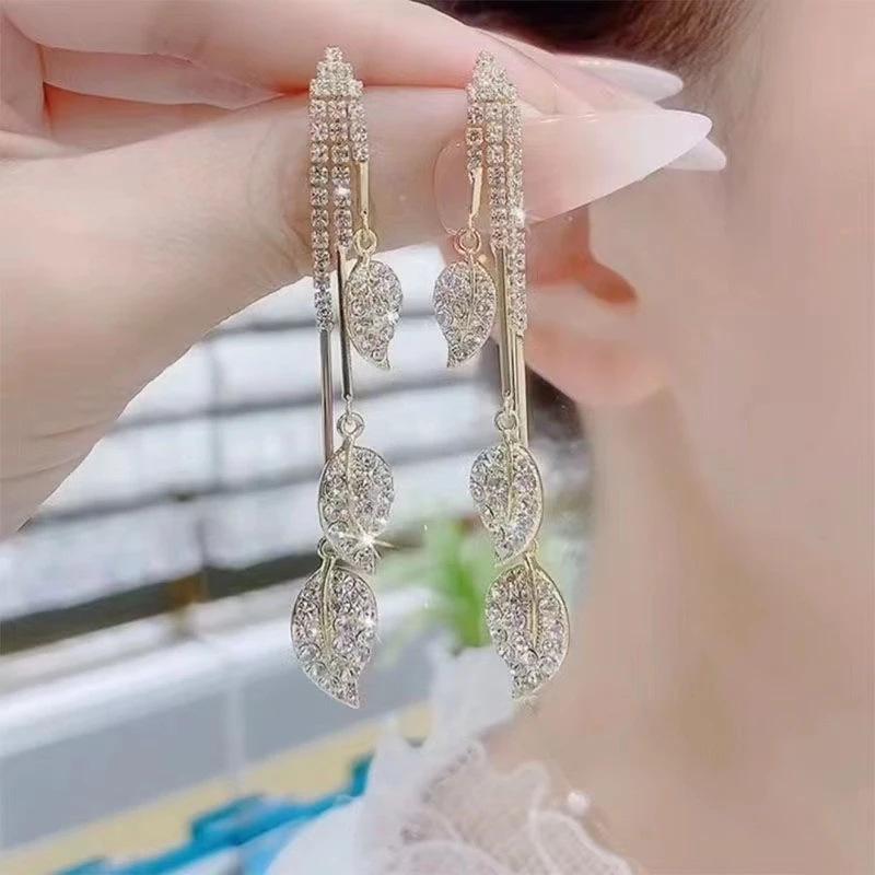 Elegant Leaf Tassel Earrings: Niche Design, Long Dangle Earrings for Women