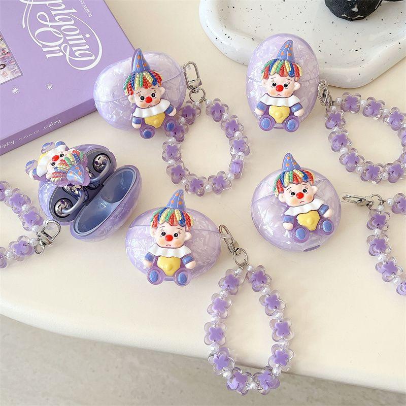 

Cute Clown Streamer Purple for Huawei Freebudspro4/Clip Earphone Case Protective Cover Freebuds4e/6i/5i Soft Case SE2/3 Soft Case Girl Bracelet Fun Applicable to Huawei 4/4E Purple clown + pendant