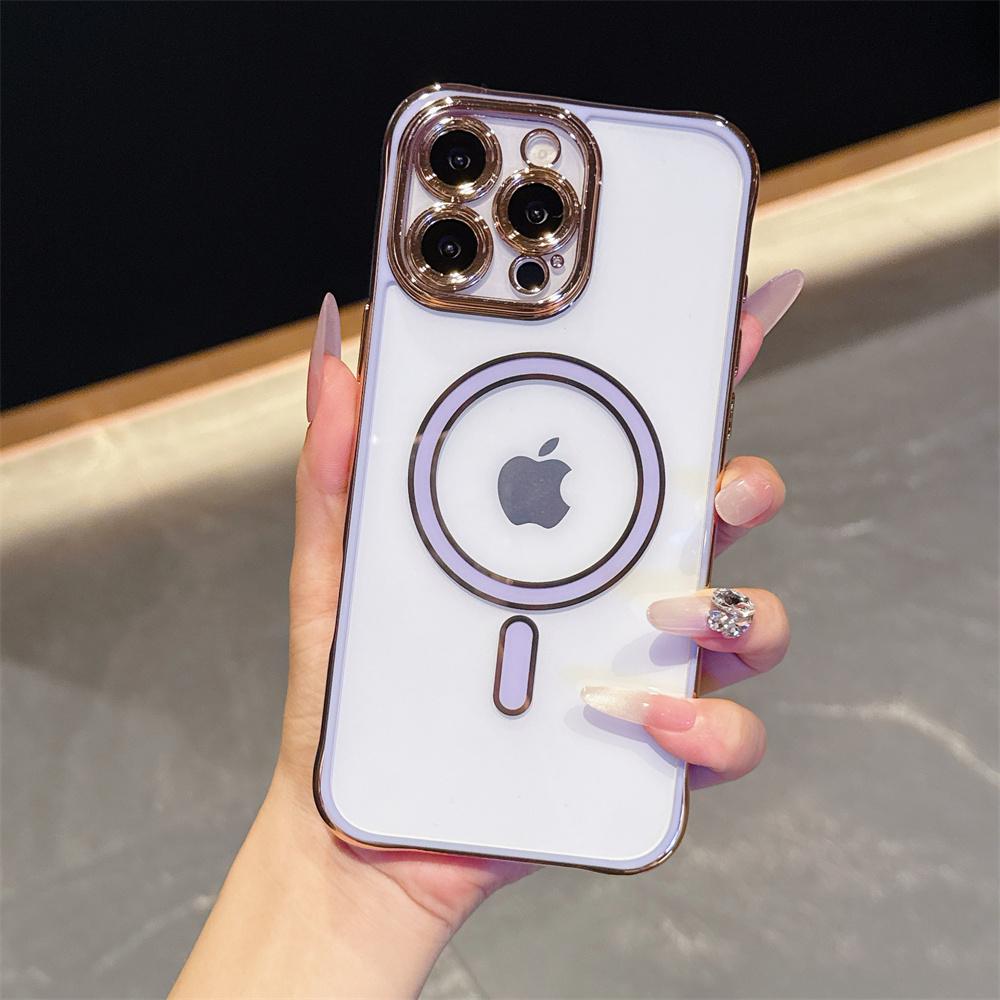 Luxury Transparent Electroplating Cases For iPhone 17 Air 16 16E 15 Plue 14 13 Pro Max Magsafe Wireless Charge Camera Lens Cover