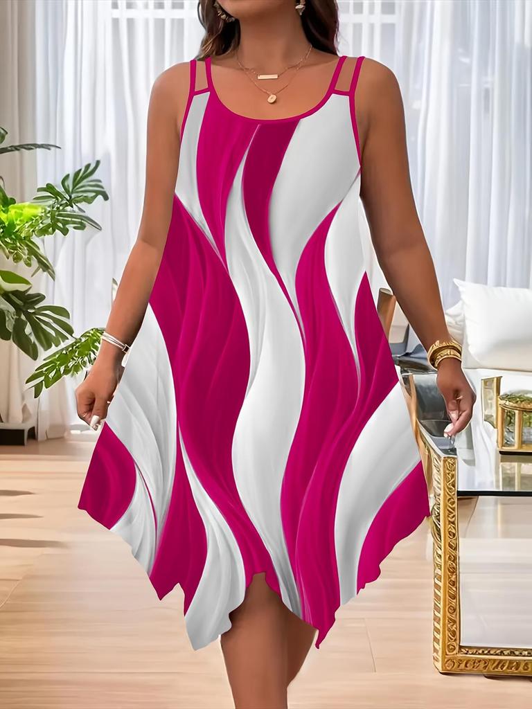 2025 Summer Fashion Double Strap Plus Size Print Dress for Women