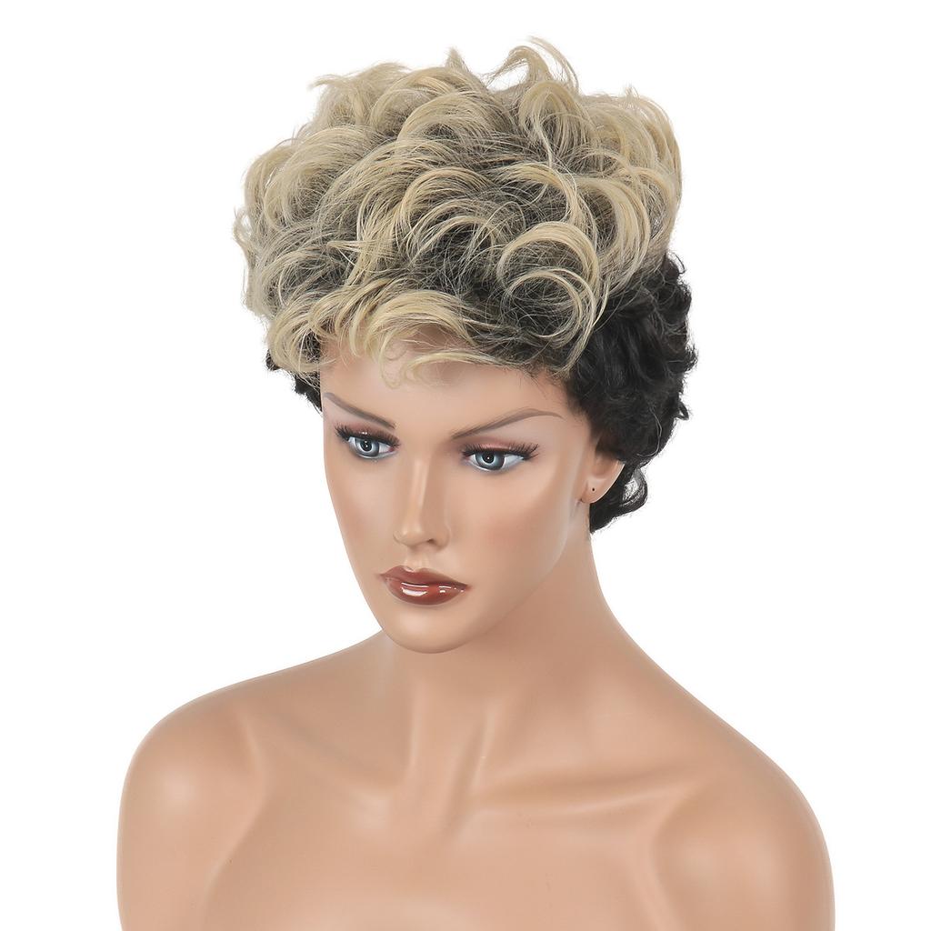 African Women Short Curly Wig Daily Use Natural Looking Synthetic Fiber Pixie Cut Wig