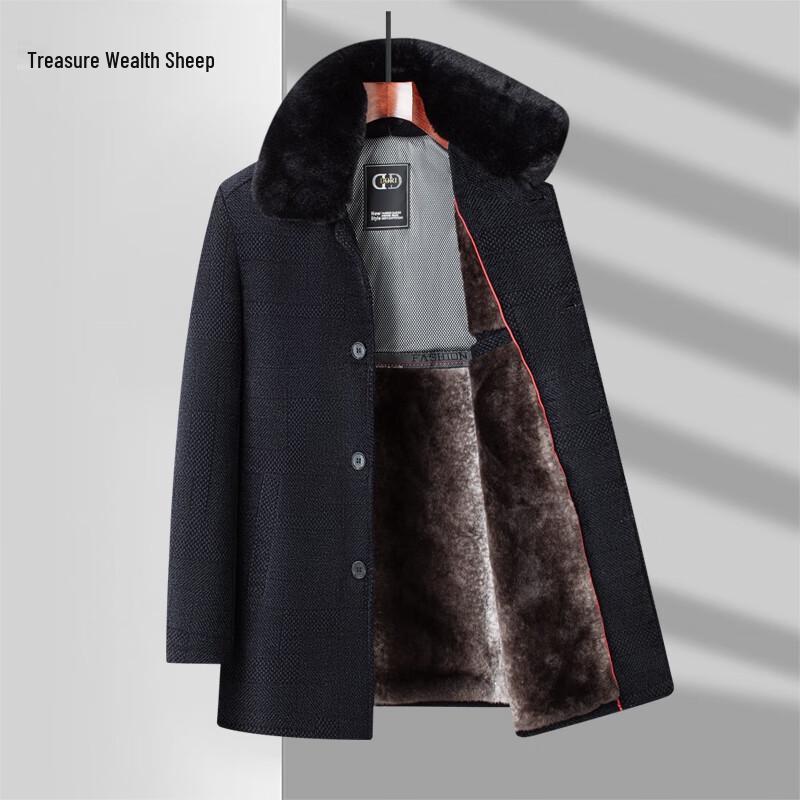 

Мужское зимнее полупальто средней длины из смесовой шерсти на флисовой подкладке с меховым воротником 2XL