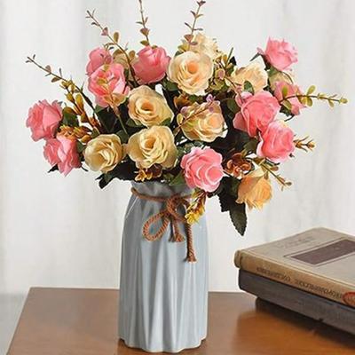 2 Bunches of Artificial Roses Plastic Silk Flower Suitable for Plant Decoration of Family Hotel Wedding Christmas Office Table