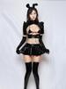 Sexy Women Cosplay Maid Wet Look Outfit PVC Wet Look T A-line Pleated Mini Skirts PU Latex Shiny Dance Leotard With Short Top