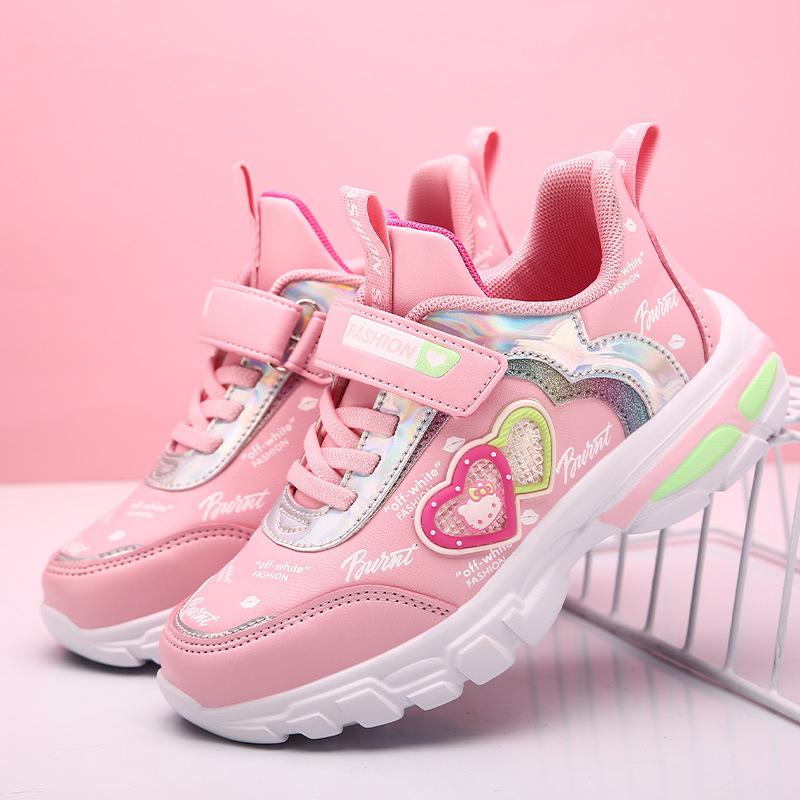 Leather running shoes lightweight new sports shoes autumn and winter princess 2020 comfortable girls classmates breathable middle and old children