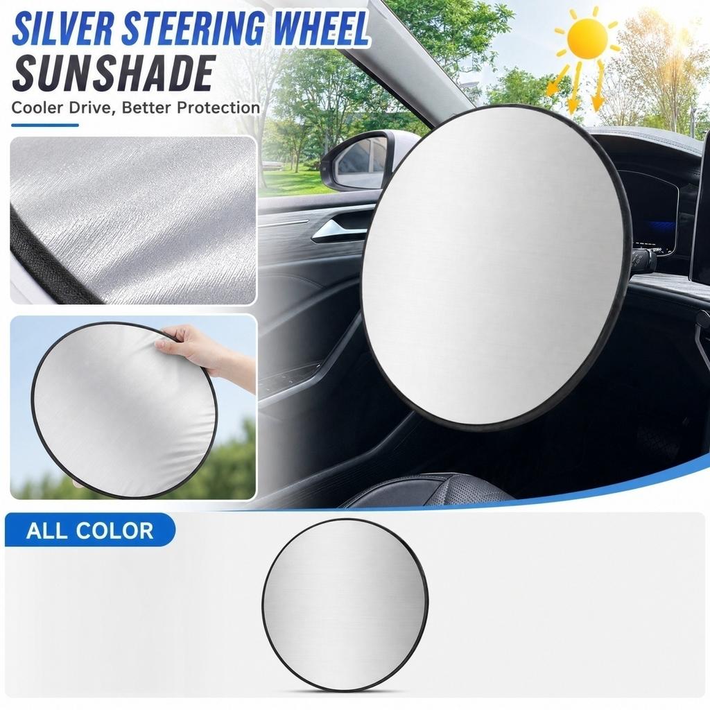 Car Steering Wheel Sun Shade Cover - Black Double Sided, Interior for Summer