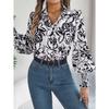 VEZFAA Camicette e camicie con collo a polo, maniche lunghe, stampa floreale, moda casual primavera autunno