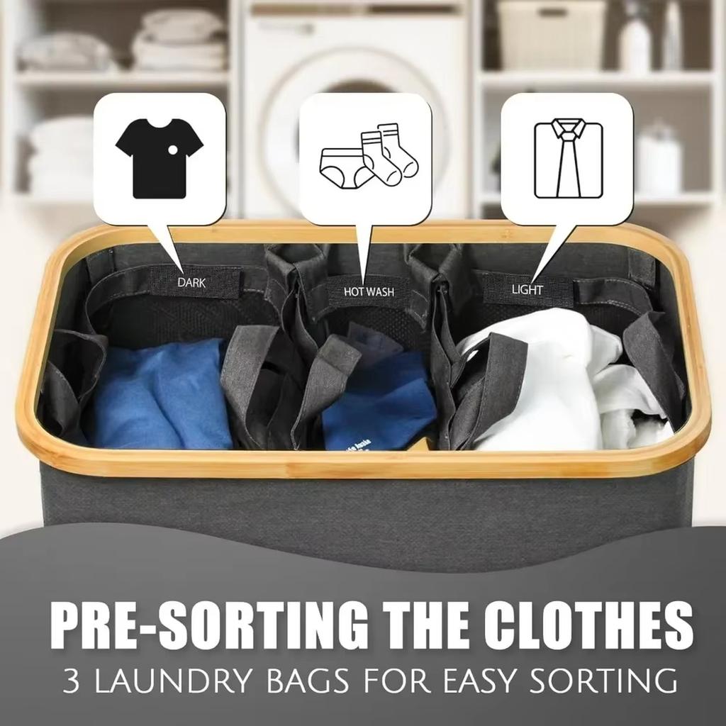 Wood Laundry Hamper Foldable With Lid & Liner Bag Storage Basket