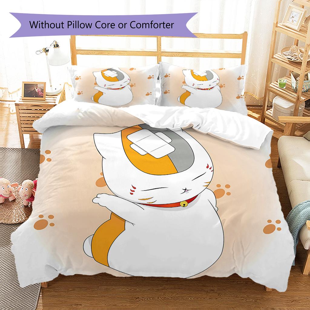 Nyanko Sensei Muster Bettwäsche, Steppbett Set Bettbezug Kissenbezug Zuhause Geburtstagsgeschenk (1 Bettbezug + 2 Kissenbezüge, ohne Füllung)