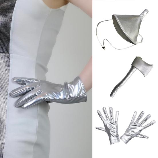 3 ks Halloweenská plechová sada kostýmních doplňků Stříbrný klobouk ve tvaru trychtýře Rukavice a sekera Sada pro dospělé Děti Cosplay Party Maškarní