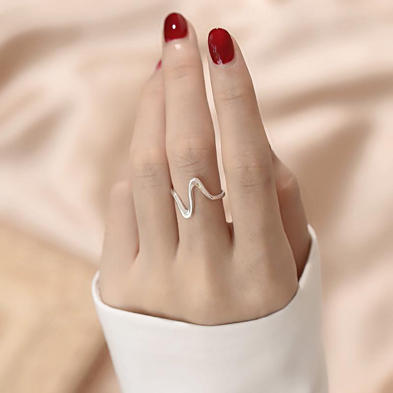 Korean Style Retro Heartbeat Wave Open Finger Ring - Artistic Women's Index Finger Jewelry