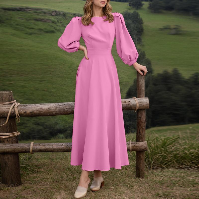 ZANZEA Dame Fritid Rund Hals Løs Puff Langermet Ensfarget Kjole