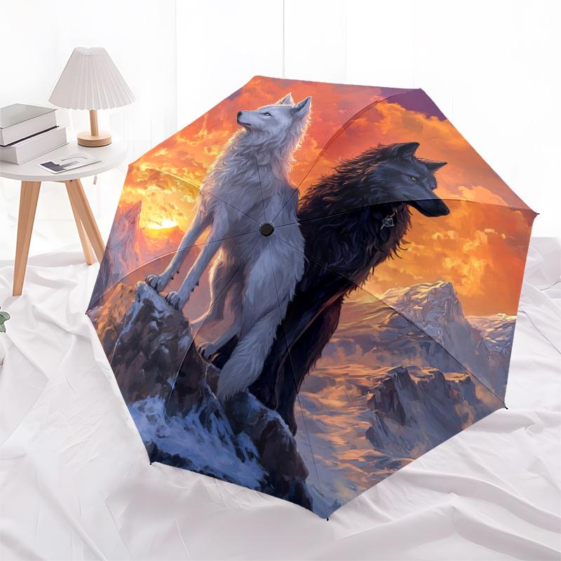 1 PC Automatic Folding Umbrella - Wolves Pattern, Portable & Foldable Design with 8 Ribs, Christmas Birthday Gifts
