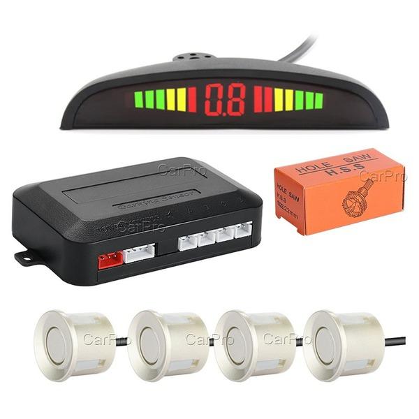 

Универсальный автомобильный светодиодный парковочный датчик с 4 радарами, точным цифровым отображением расстояния до препятствий, комплектом сигнализации и парктроника золотой