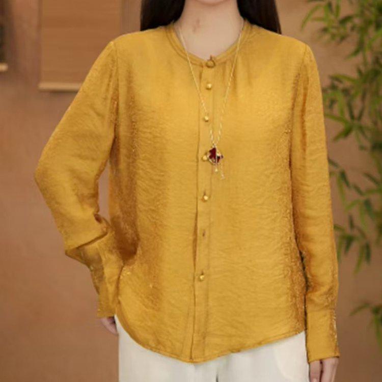 

Spring Ruffle Collar Women s Slimming Long Sleeve Top - National Wind Style 2XL (suggested for 145-160 jin) жовтий