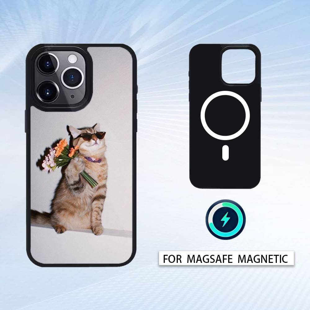Cool Cat Cute Phone Case Magnetic For iPhone17 16 15 14 13 12 Pro Max For Magsafe Wireless Charging Cover