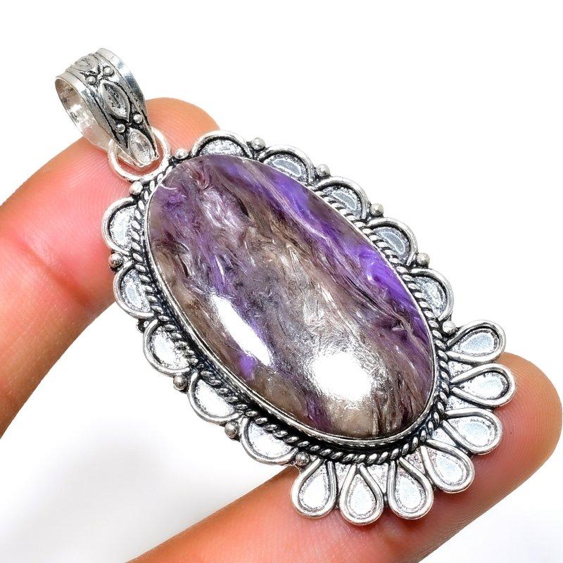 

Ювелирный кулон ручной работы с русским чароитом 925 пробы, посеребренный, 2,27 дюйма 2.27 фиолетовый