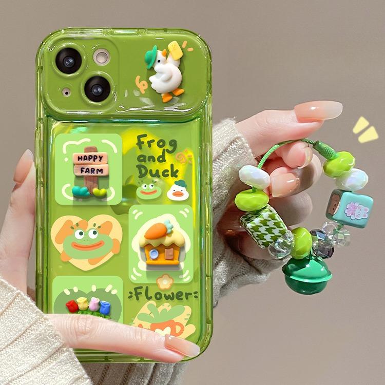 Applicable To Apple 15 Mobile Phone Case Iphone14/13 Cute Funny Frog Doll Pendant 12/11 Flip Mirror