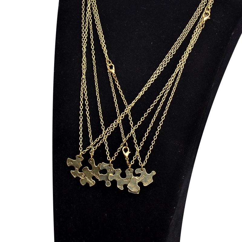 5 Pcs/set Vintage Interlocking Jigsaw Puzzle BFF Necklaces Best Friends Forever Pendant & Necklace Retro Link Chain Jewelry
