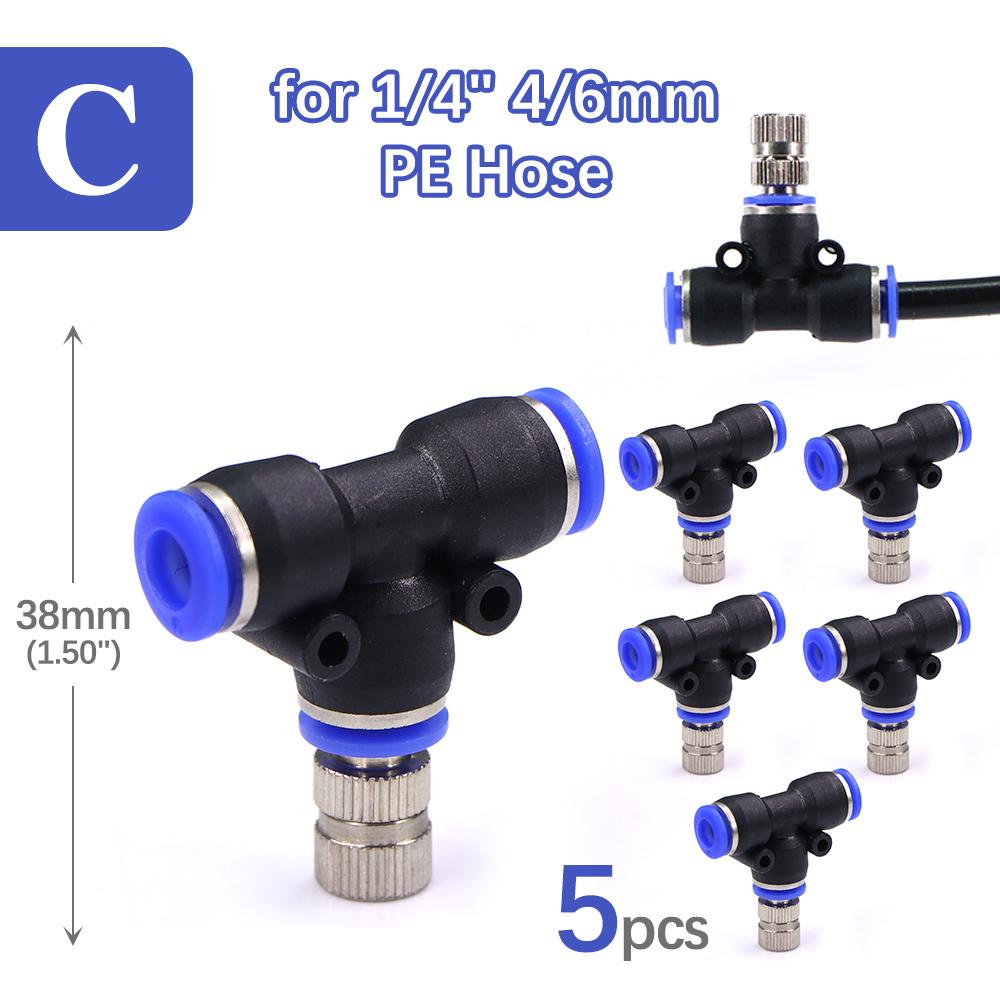 6-type 6mm Low-pressure Misting Nozzles Fine Atomization Sprayer Garden Irrigation Cooling Humidification Quick Insert Slip Lock