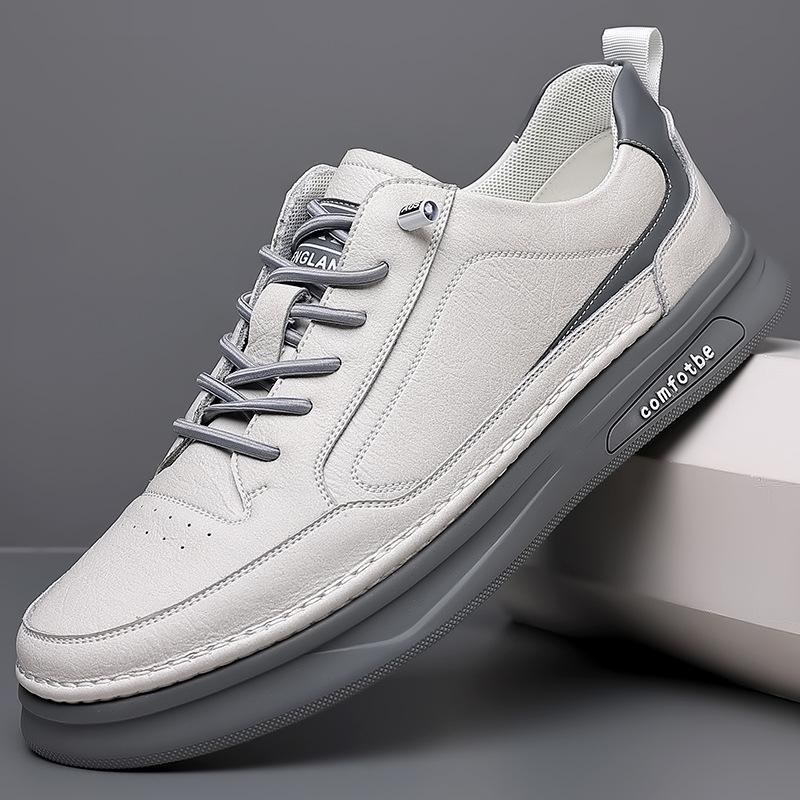 New Men's Casual Leather Shoes Versatile Sports Trendy Shoes Men's Platform White Shoes High-end Leather Board Shoes