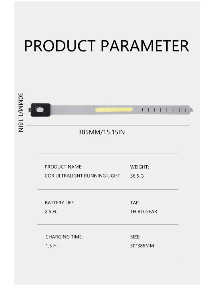 COB LED Armband Light 350mAh 500LM Sport Night Running Warning Arm Leg Wristband Light Type-C USB Rechargeable IPX4 Waterproof