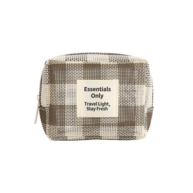 

New Multi-Purpose Mesh Cosmetic Bag Checkered Portable Travel Mesh Toiletry Bag Makeup Storage Case Storage Bag A2