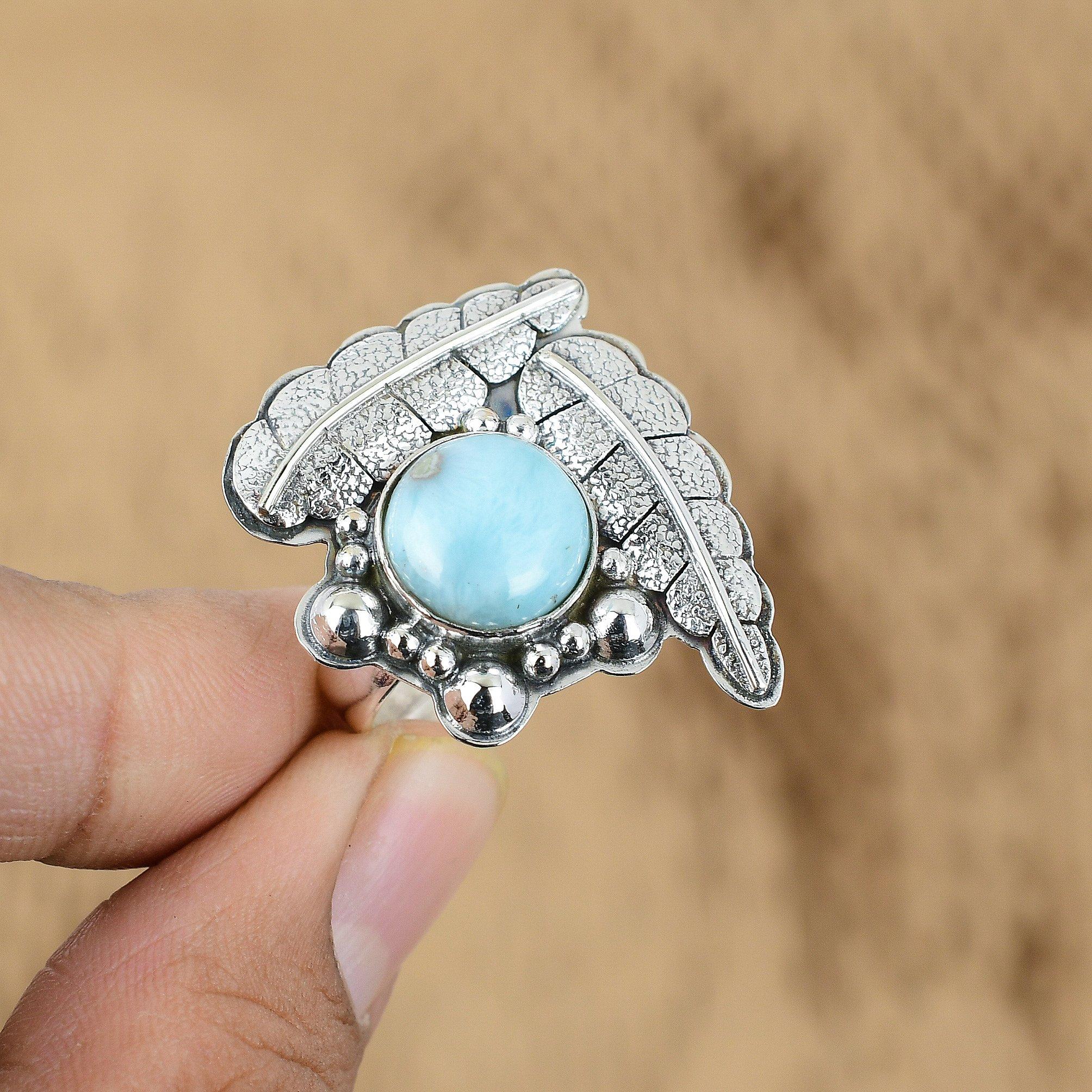 

Natural Larimar Gemstone Multi Stone Adjustable Ring 925 Silver For Girls Yes