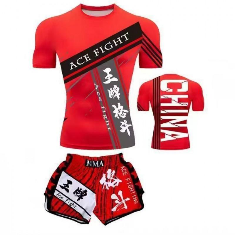 Set di Allenamento MMA Uniforme Muay Thai Maglietta Pantaloni Sport da Combattimento Fitness Palestra Allenamento