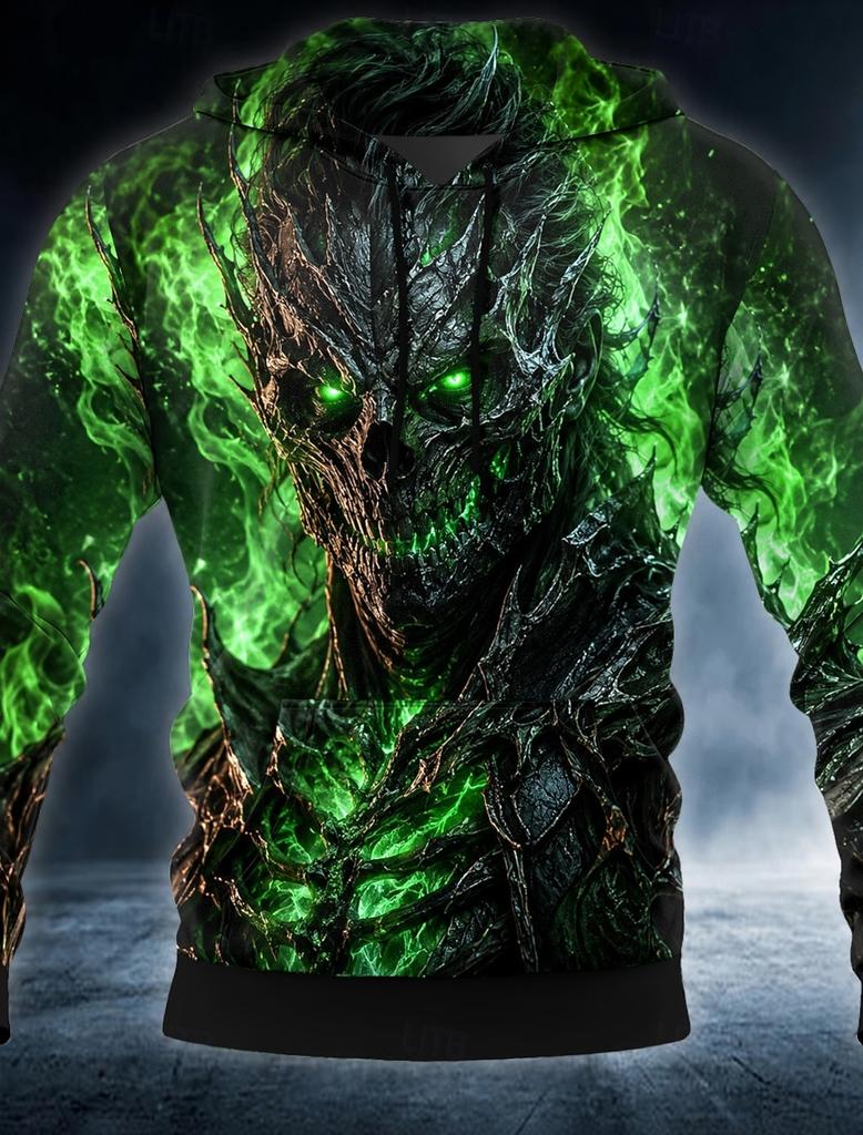 Herren Halloween Sensenmann 3D Gedruckter Hoodie, Totenkopf Rabe Gothic Grafik Sweatshirt, Langarm Streetwear Herrenbekleidung